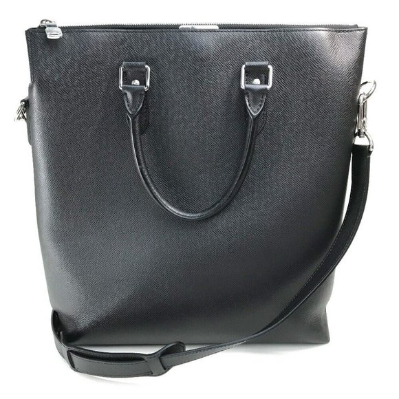 LOUIS VUITTON Taiga Anton-Tote Shoulder Bag Hand Bag Leather Black/Silver - Picture 1 of 12